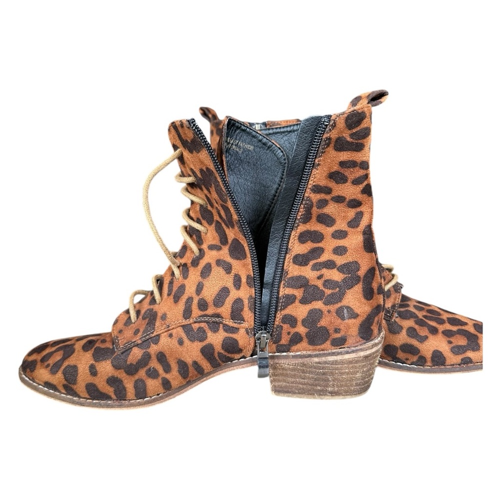 Beast Fashion Animal Print Ankle Boots Lace Up & Zip Faux Suede Size 8 - Picture 8 of 11